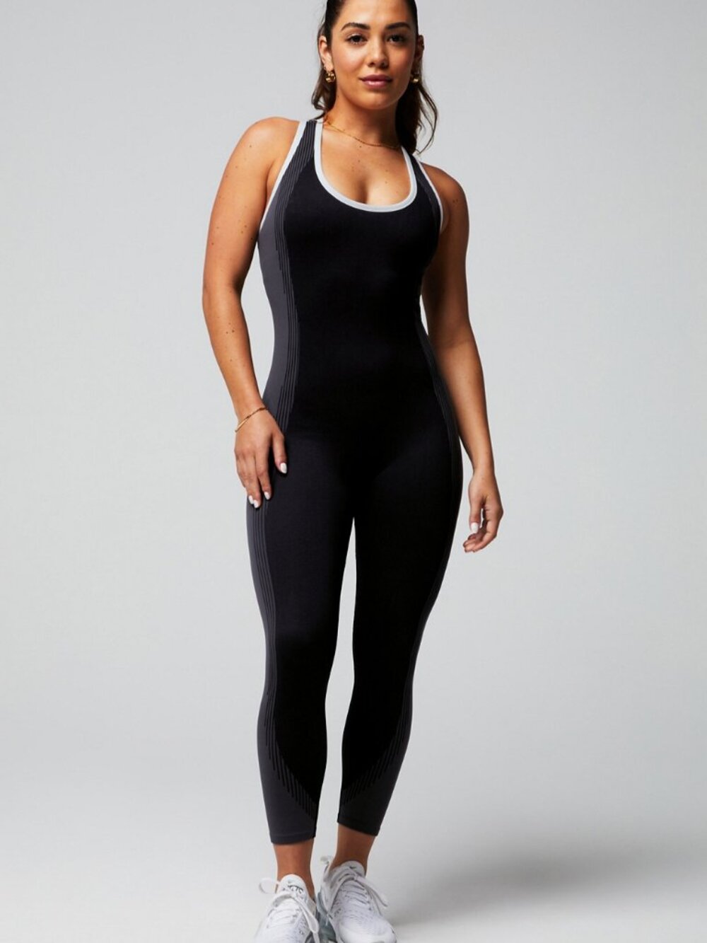 Fabletics Seamless Fusion 7/8 Jumpsuit Black Onyx White Small NWT - Picture 6 of 6
